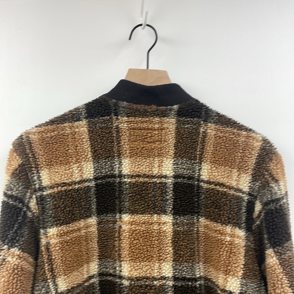 The Great Tartan Plaid Full-Zip Sherpa Relaxed Bomber Jacket Boho Brown Medium - Picture 9 of 13